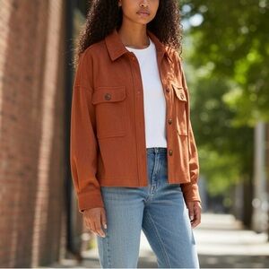 Bagatelle Collection Faux Suede Jacket Semi Cropped Long Sleeve Shacket Large